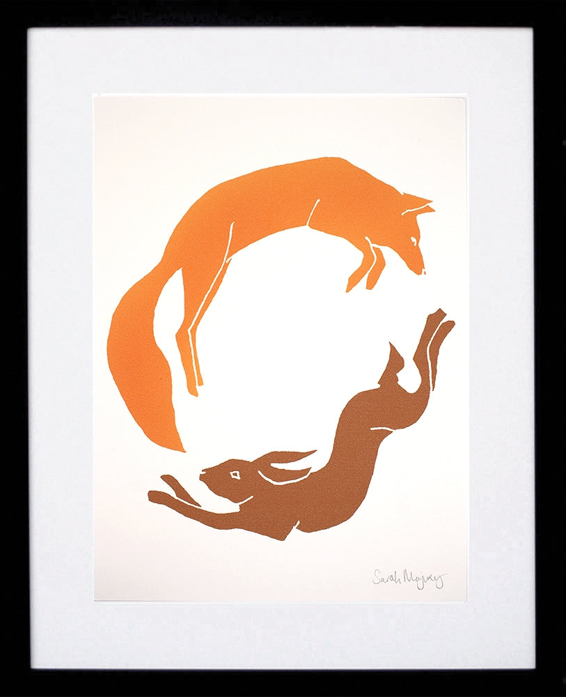Print Animals - Fox and Hare - Black Box Frame