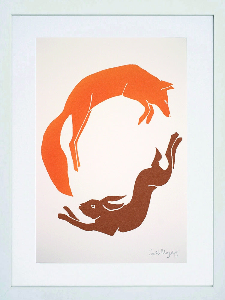 Print Animals - Fox and Hare - White Box Frame