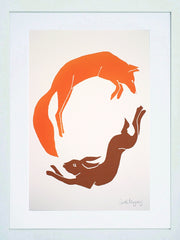 Print Animals - Fox and Hare - White Box Frame