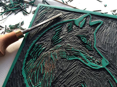 Lino Print - Beastly Fox