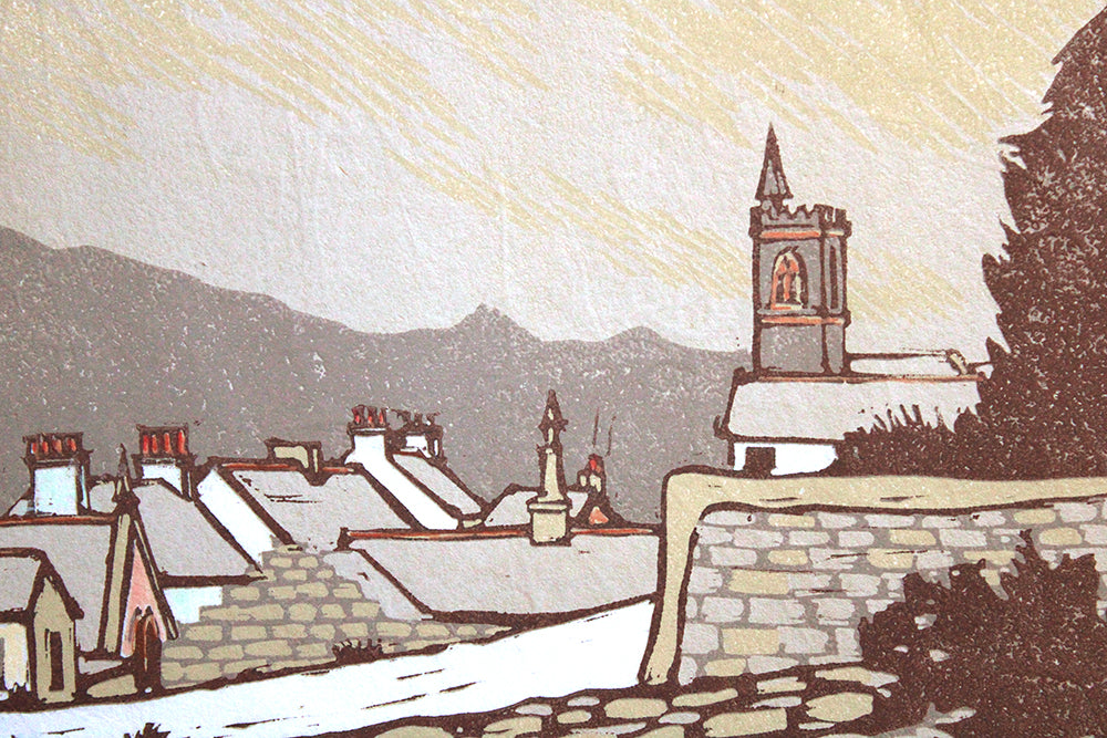 Linocut Print - From Cobblers Yard, Dundrum 2009