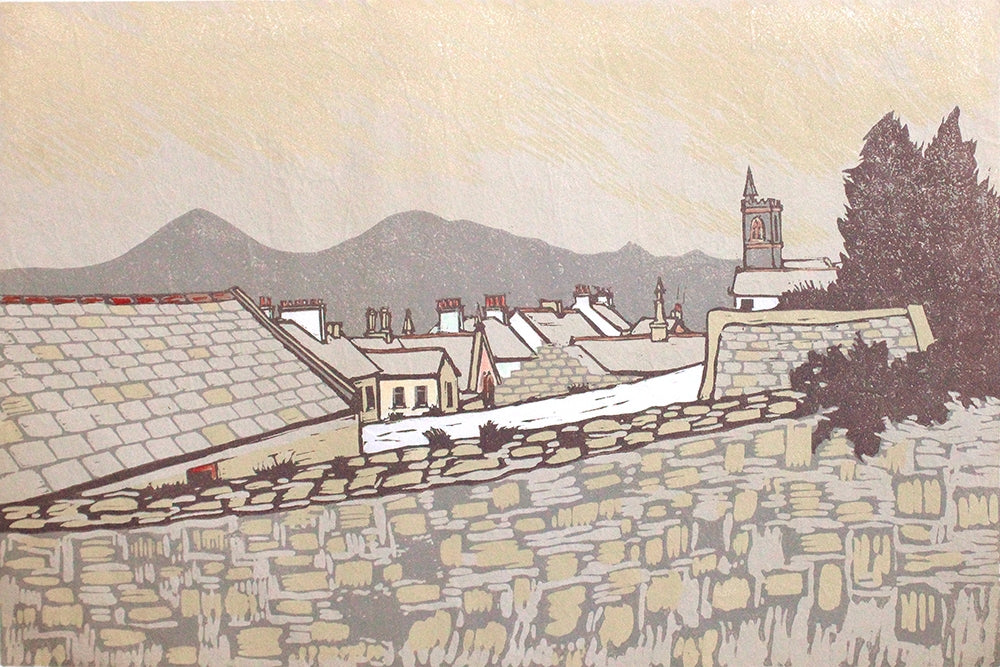 Linocut Print - From Cobblers Yard, Dundrum 2009