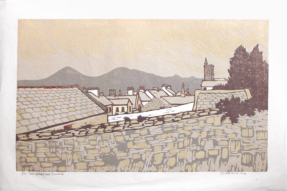 Linocut Print - From Cobblers Yard, Dundrum 2009 Unframed