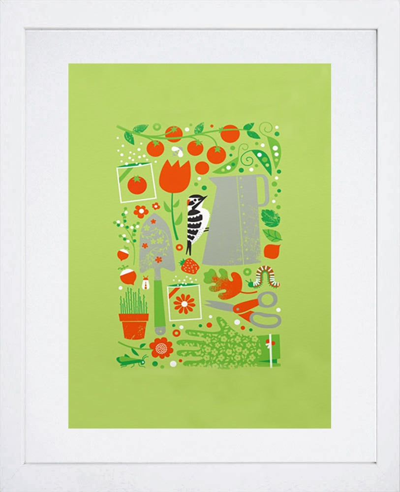 Garden Woodpecker-White Frame