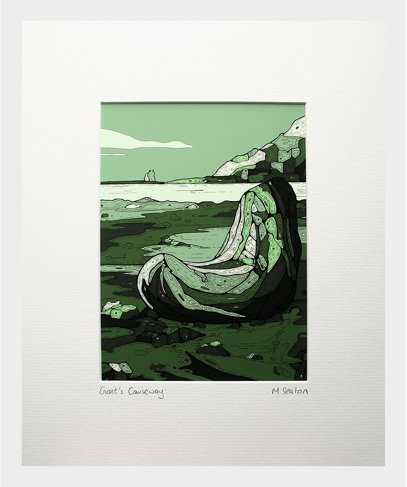 Giant's Causeway Green-16 x 11.5-Small Flat White Frame