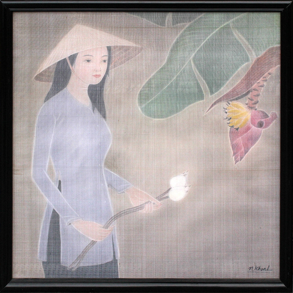 Girl With Lotus Flowers Framed