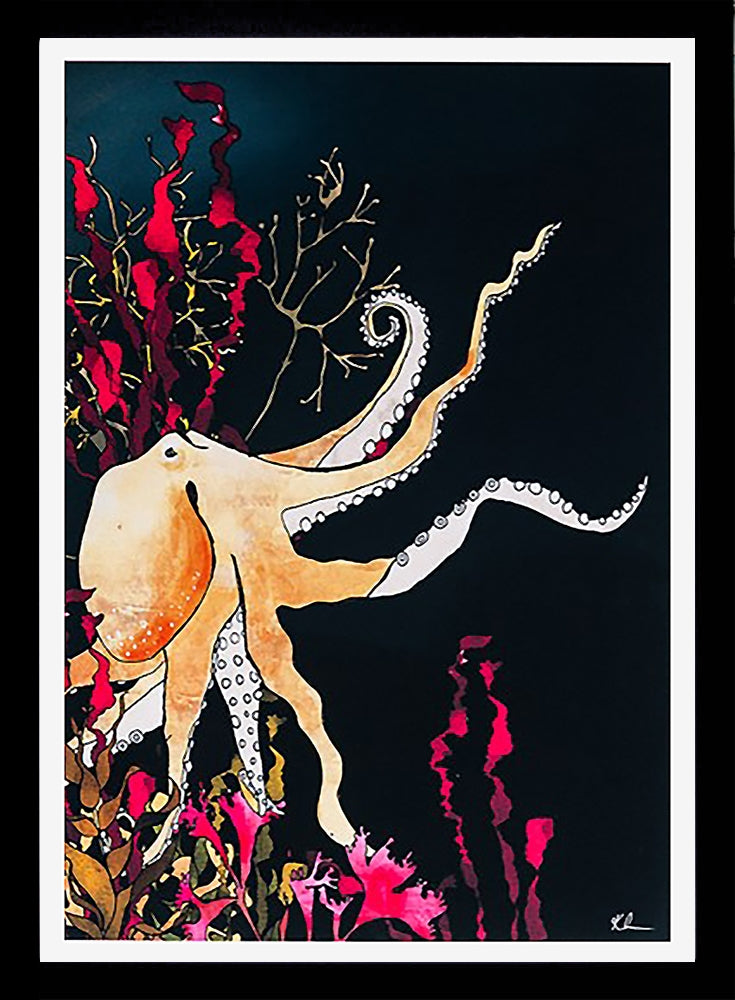 Golden Octopus-33 x 55.5-Black Box Frame (No Mount)