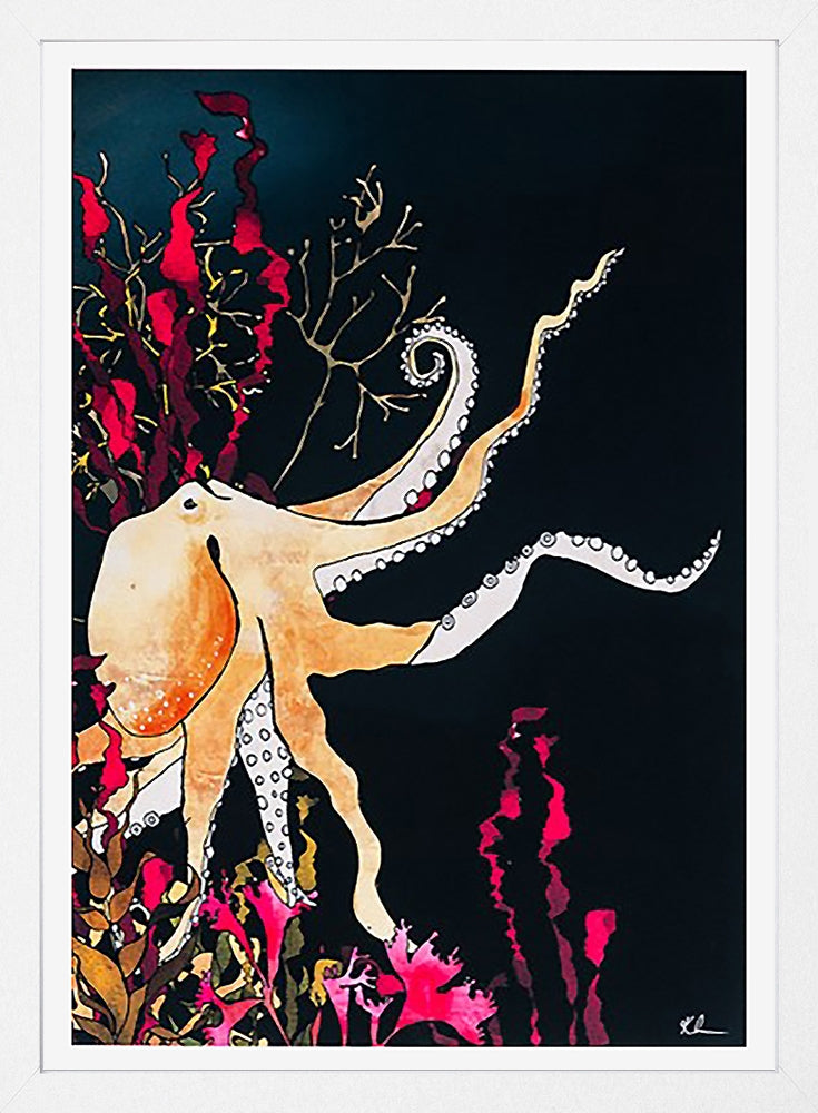 Golden Octopus-33 x 55.5-White Box Frame (No Mount)