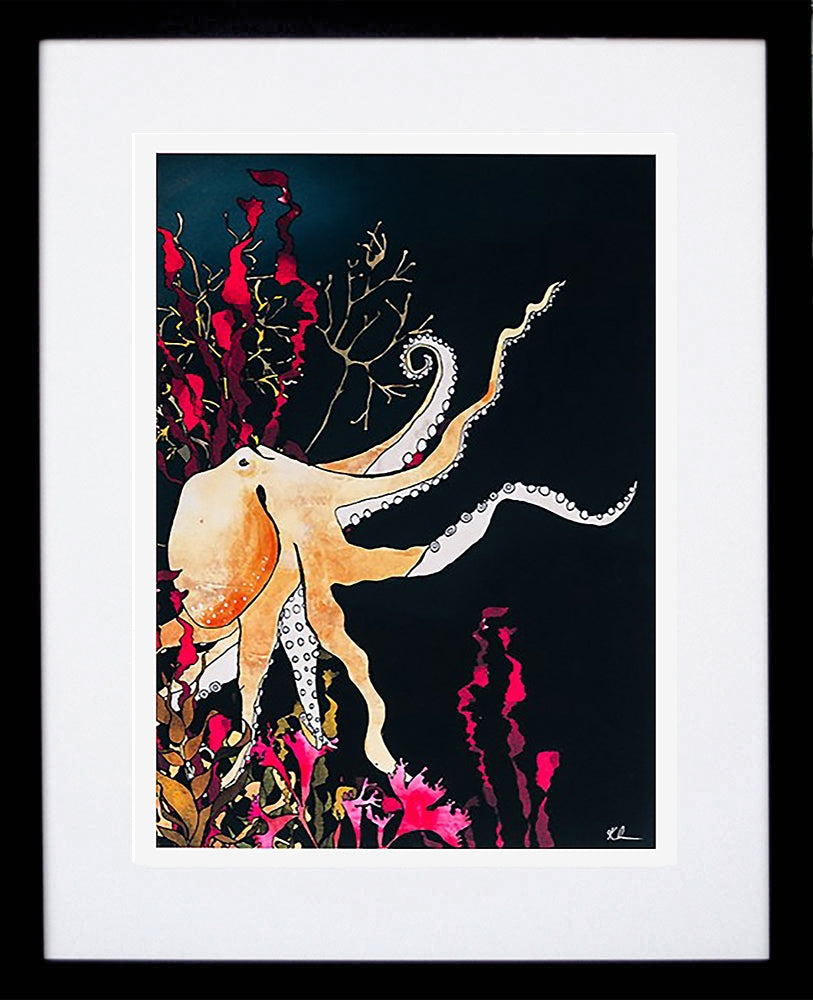 Golden Octopus-19 x 27.5-Black Box Frame (With Mount)