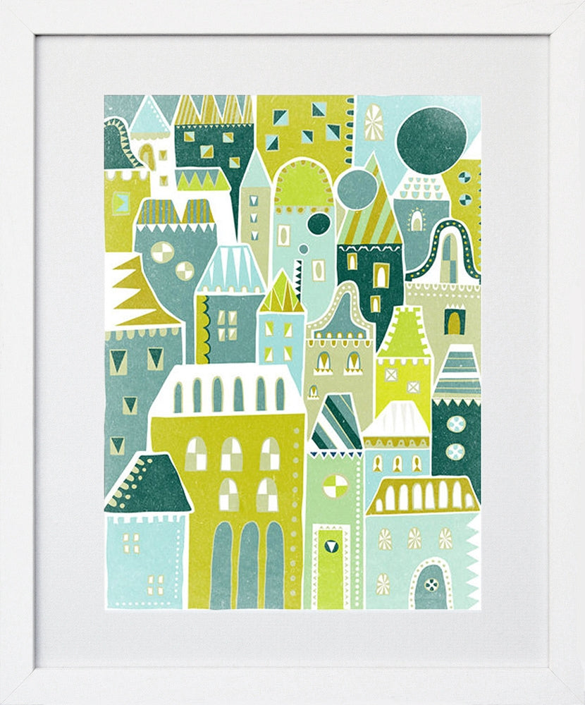 Green Houses Frame White 18x25