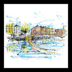Print Open Edition Landscapes - Ha'penny Bridge Dublin-30 x 30-Black Box Frame (No Mount)