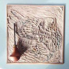 Lino Print - Brown Hen With Chick