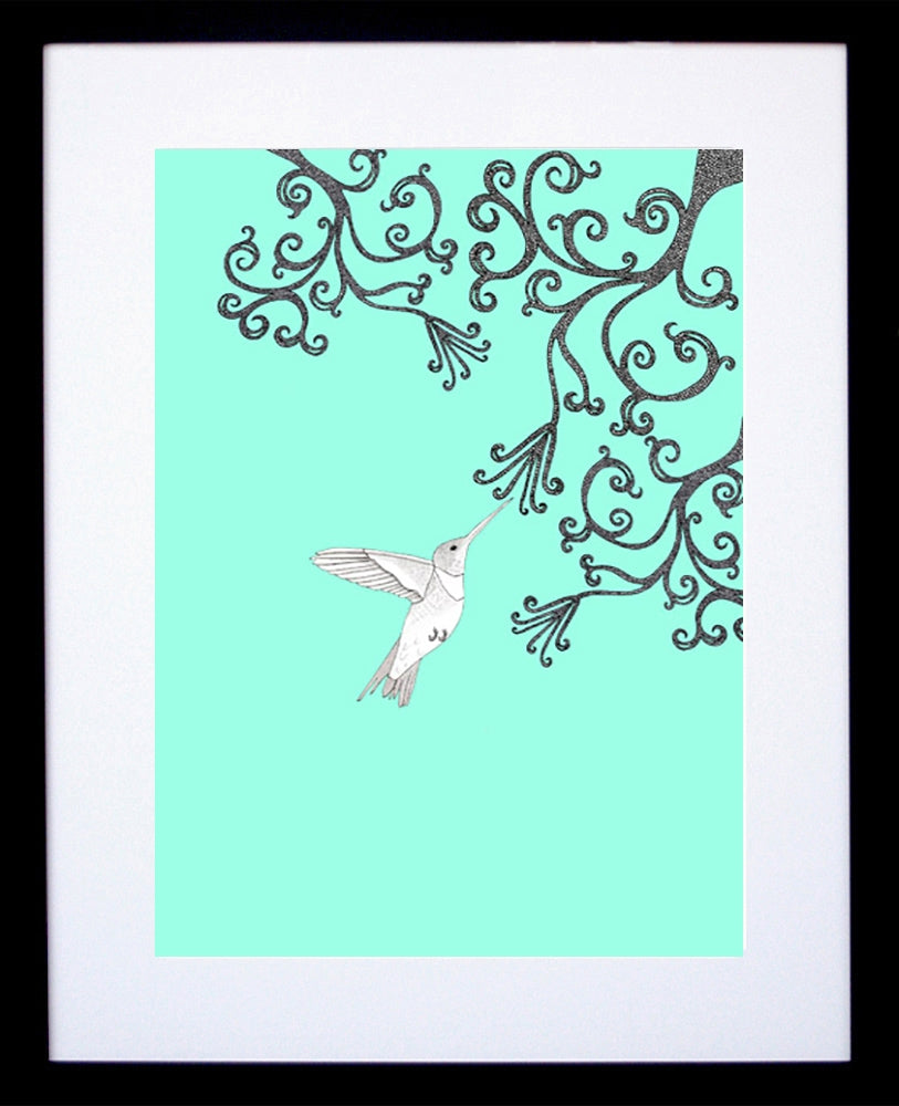 Hummingbird (Sky Blue) Framed