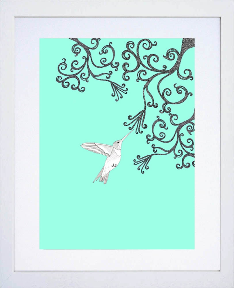 Hummingbird In Blue White Frame