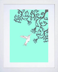 Hummingbird In Blue White Frame