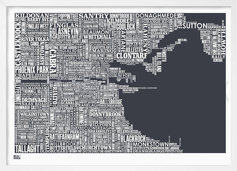 Map - Ireland Dublin in Slate Frame White