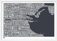 Map - Ireland Dublin in Slate Frame White