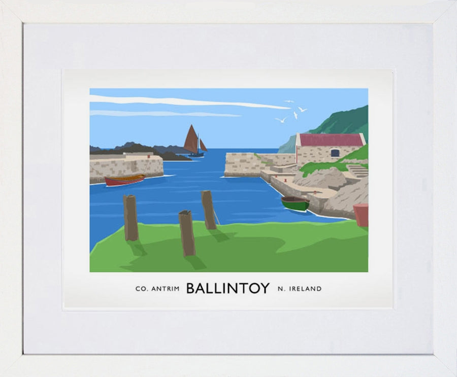 Co Antrim - Ballintoy Harbour Frame White 40x30 With Mount
