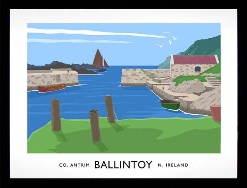 Co Antrim - Ballintoy Harbour Frame Black 40x30 nomount