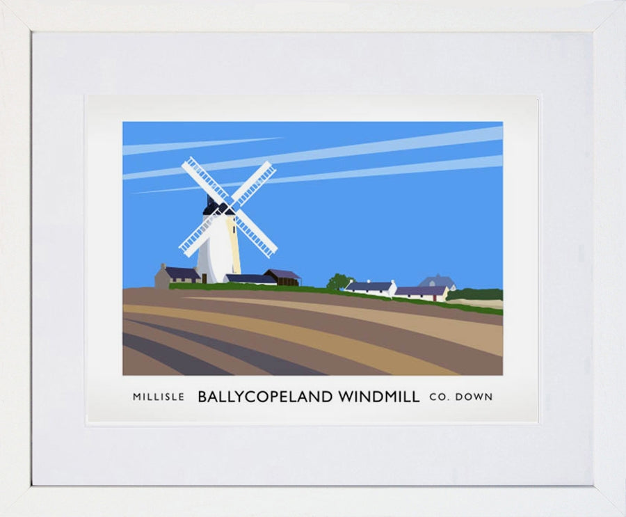 Co Down - Ballycopeland Windmill Frame White 40x30 With Mount
