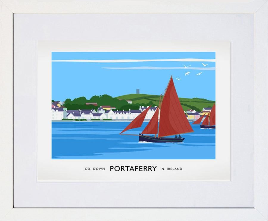 Co Down - Portaferry Sailing Boats Frame White 40x30 With Mount