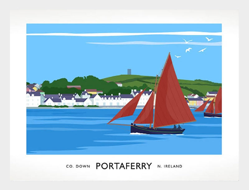 Co Down - Co Down - Portaferry Sailing Boats Frame White 40x30 No Mount