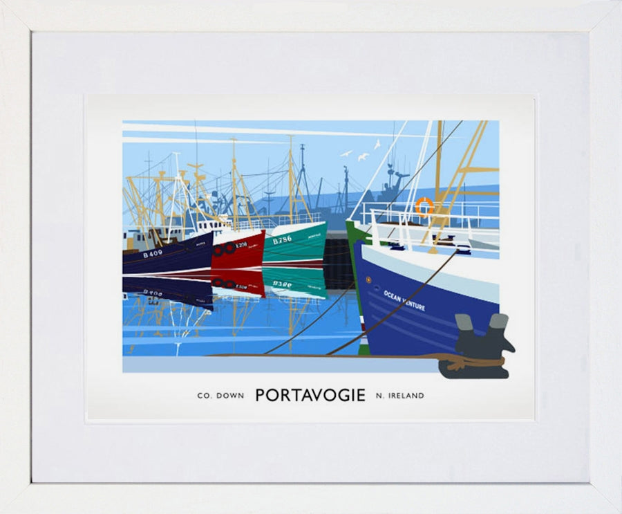Co Down - Portavogie Frame White 40x30 With Mount