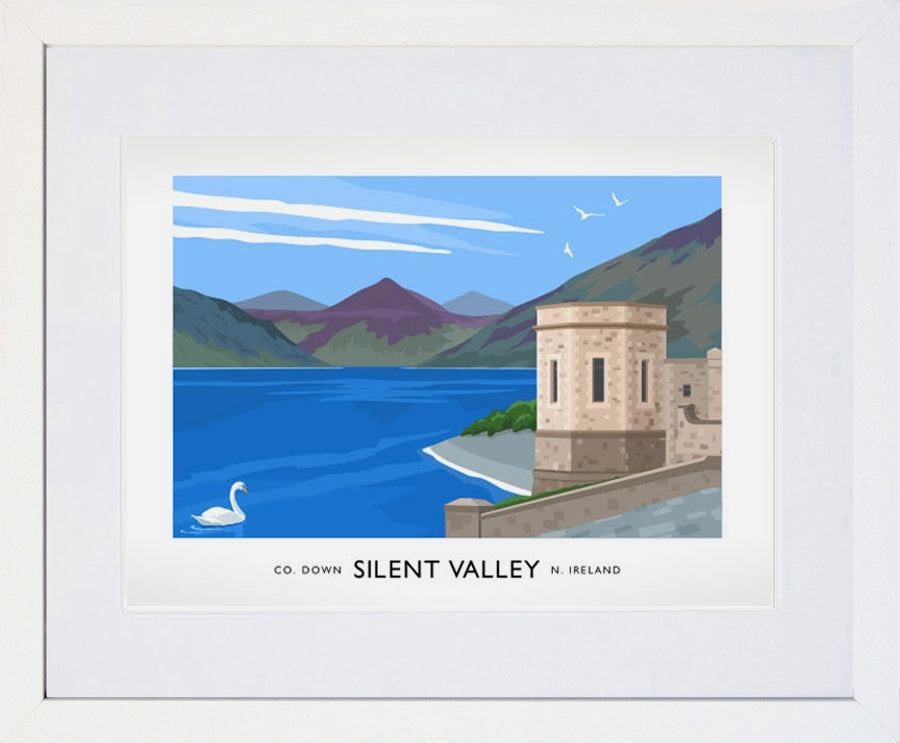 Co Down - Mourne Mountains Silent Valley Frame White 40x30 With Mount