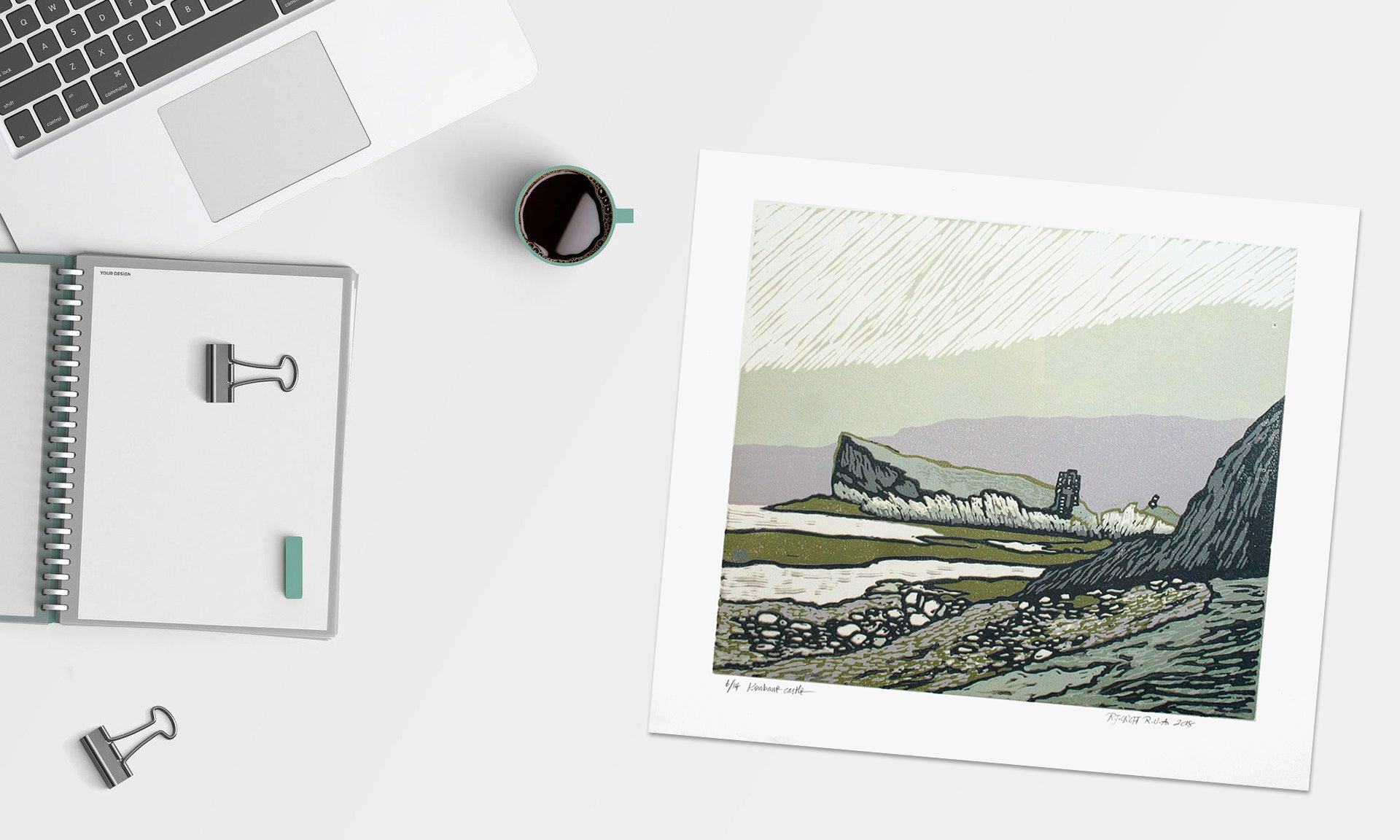 Linocut Print - Co Antrim Kinbane Castle 2018