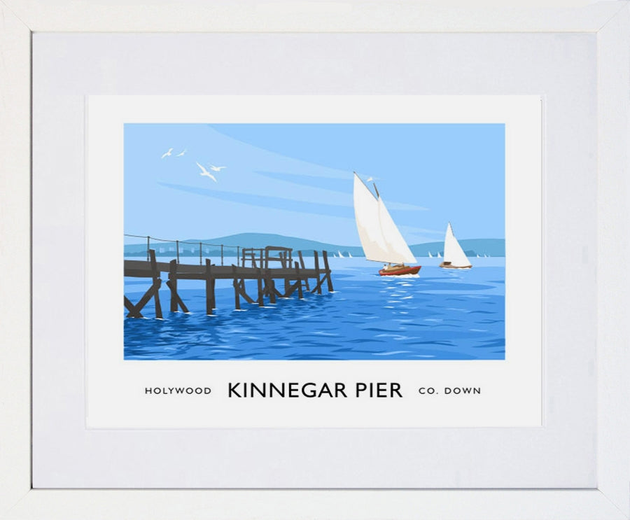 Co Down - Holywood Kinnegar Pier Frame White 40x30 With Mount