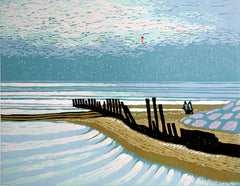 Linocut Print - Co Down Kite Flying In Newcastle 2009