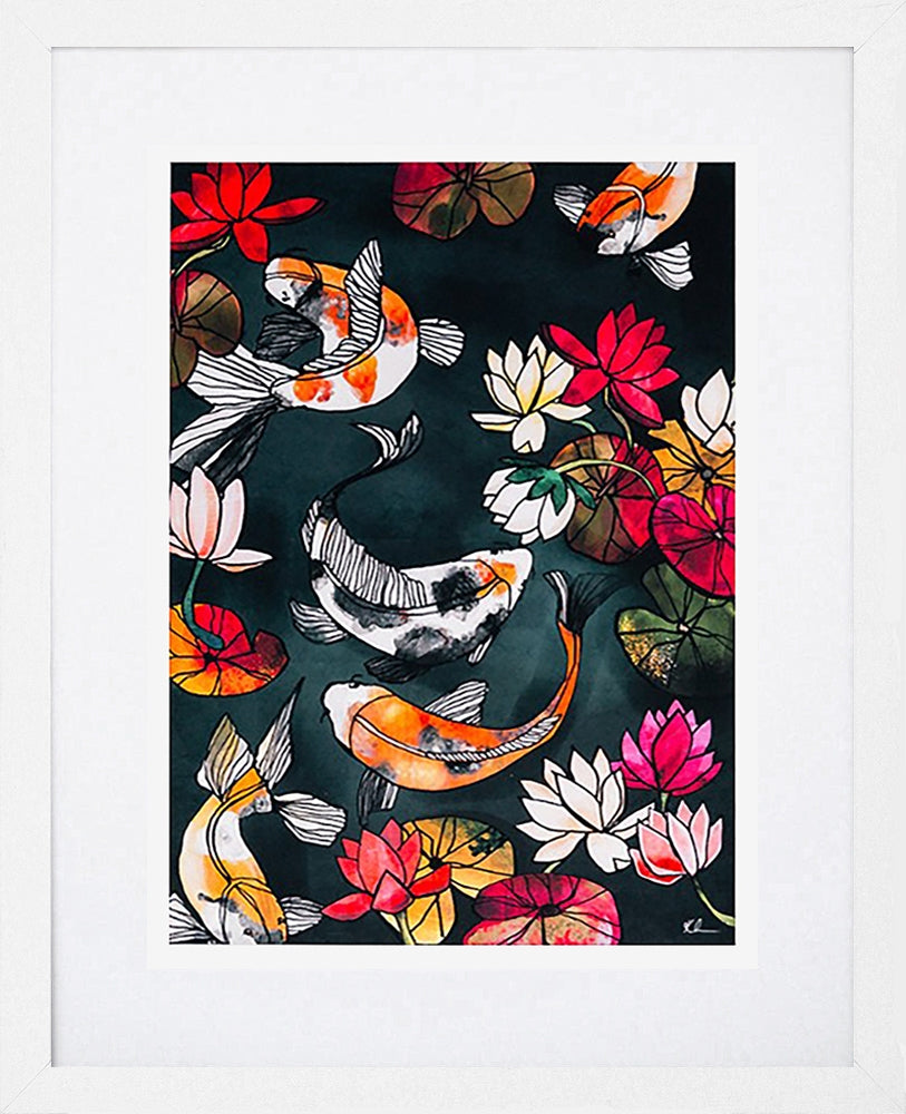 Koi Carp-19 x 27.5-White Box Frame (With Mount)