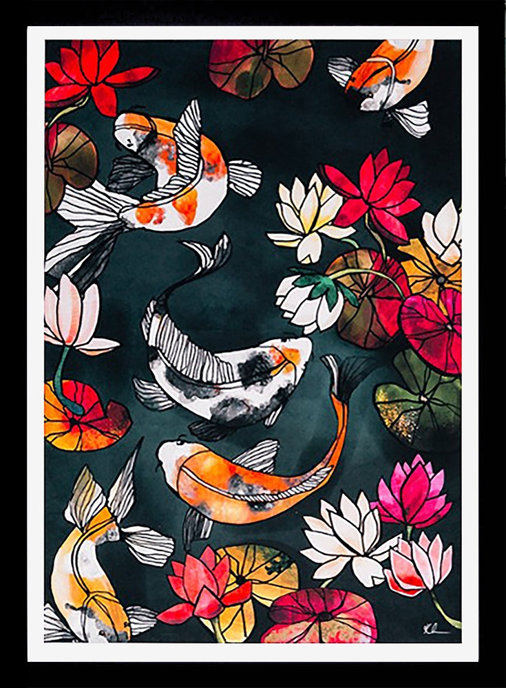 Koi Carp-33 x 55.5-Black Box Frame (No Mount)