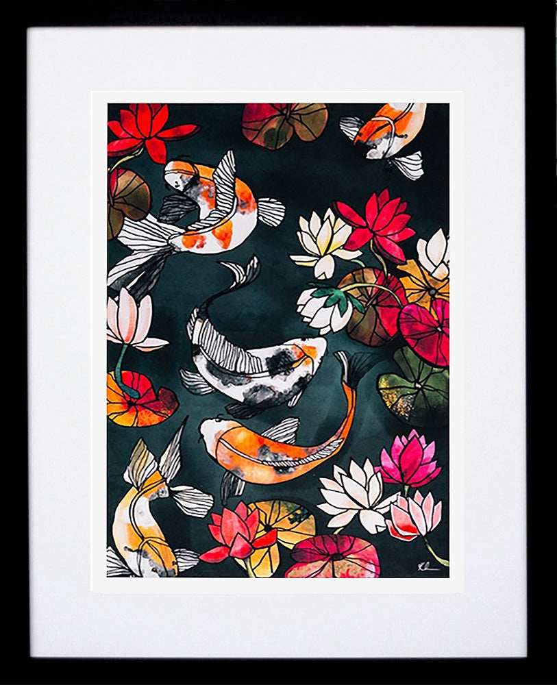 Koi Carp-19 x 27.5-Black Box Frame (With Mount)