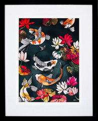 Koi Carp-19 x 27.5-Black Box Frame (With Mount)