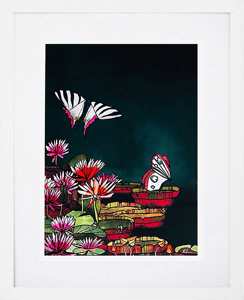 Lily Pad Butterflies-19 x 27.5-White Box Frame (With Mount)