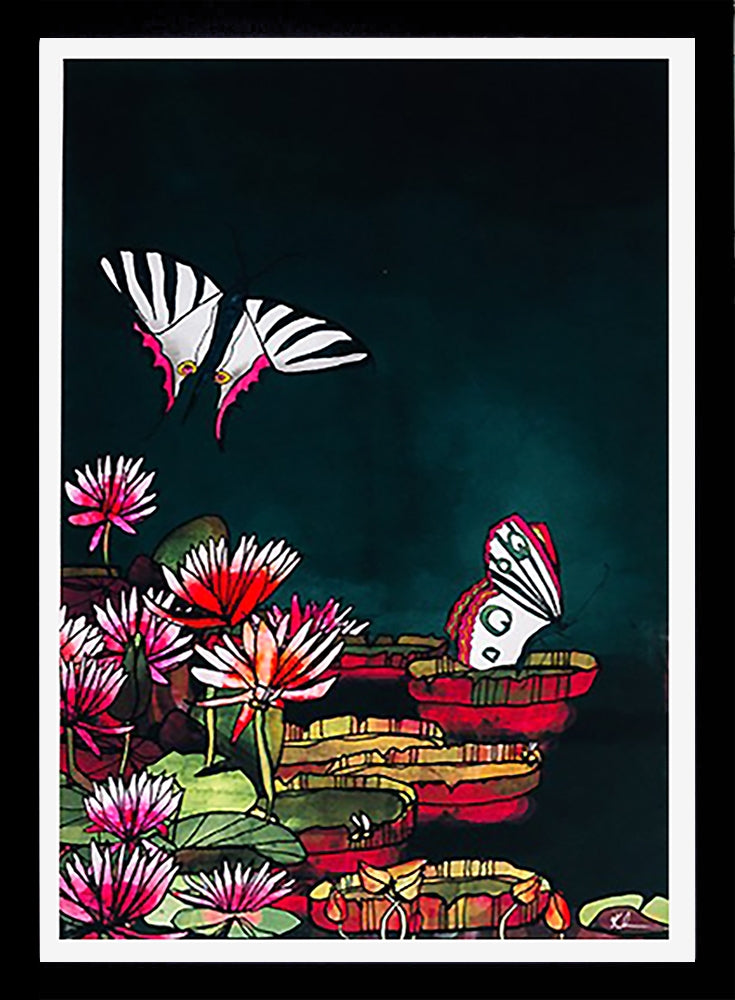 Lily Pad Butterflies-33 x 55.5-Black Box Frame (No Mount)