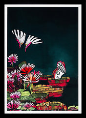 Lily Pad Butterflies-33 x 55.5-Black Box Frame (No Mount)