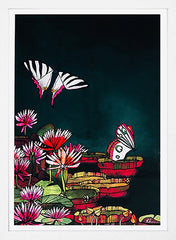 Lily Pad Butterflies-33 x 55.5-White Box Frame (No Mount)