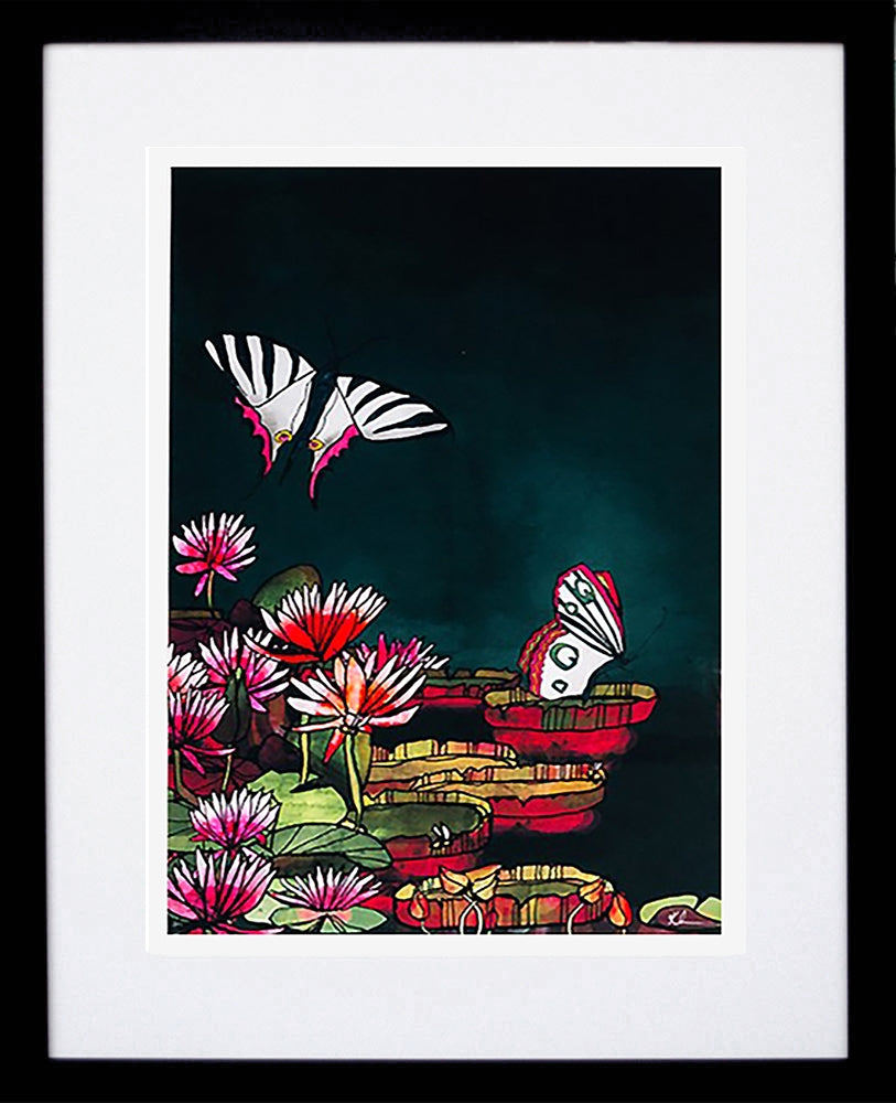 Lily Pad Butterflies-19 x 27.5-Black Box Frame (With Mount)