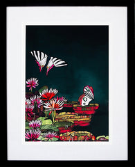 Lily Pad Butterflies-19 x 27.5-Black Box Frame (With Mount)