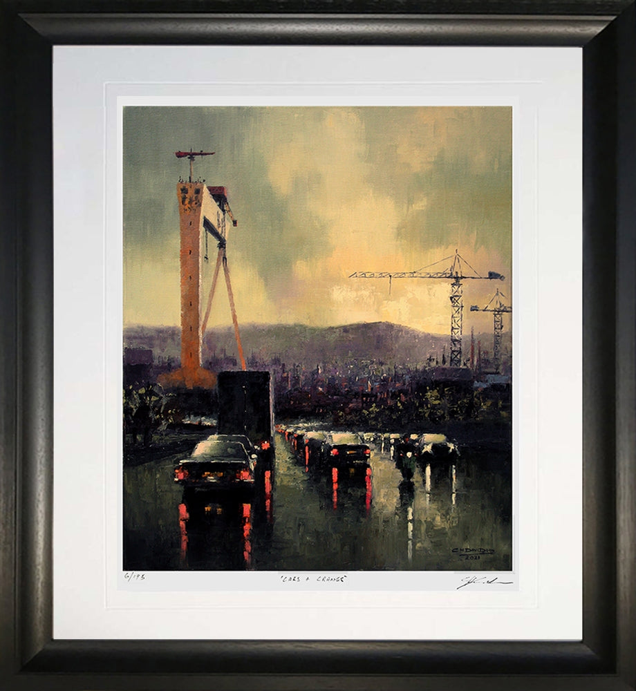 Print - Cars And Cranes-57 x 65-Chunky Black Frame