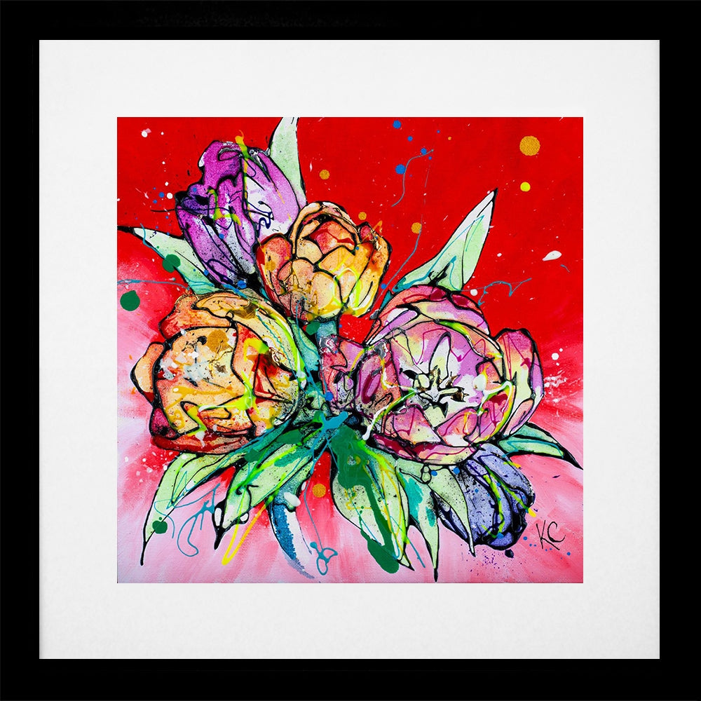 Print Open Edition Floral - Love-30 x 30-Black Box Frame (With Mount)
