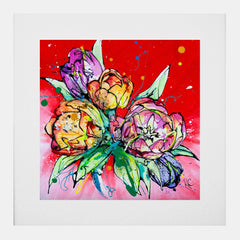 Print Open Edition Floral - Love-30 x 30-White Box Frame (With Mount)
