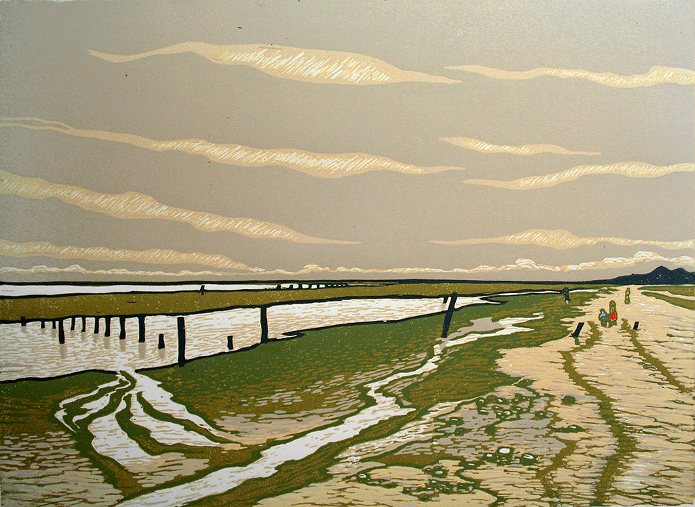 Linocut Print - Co Down Low Tide Back Beach, Dundrum