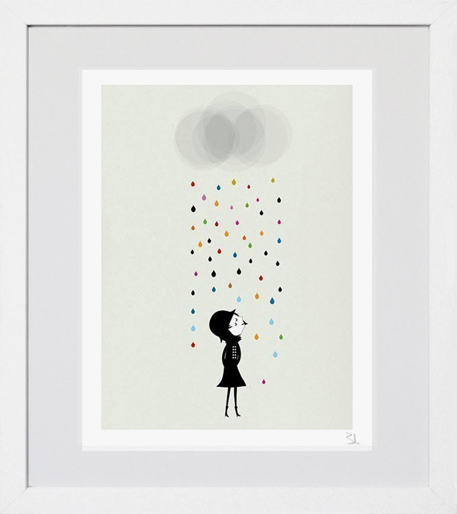 Mademoiselle Under the Rain White Frame
