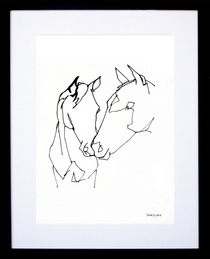 Animals Horse - Mare and Foal Black Frame