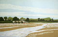 Linocut Print - Co Down Moneycarragh River And The White Bridge, Dundrum 2014