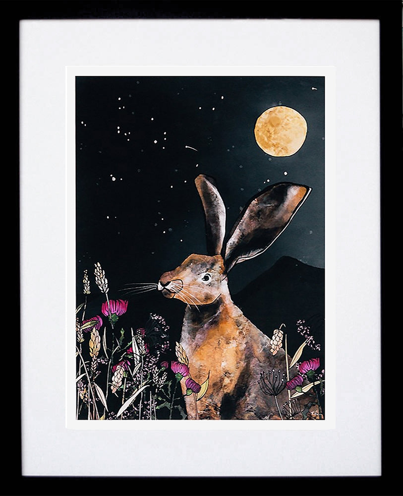 Moonlit Hare-19 x 27.5-Black Box Frame (With Mount)