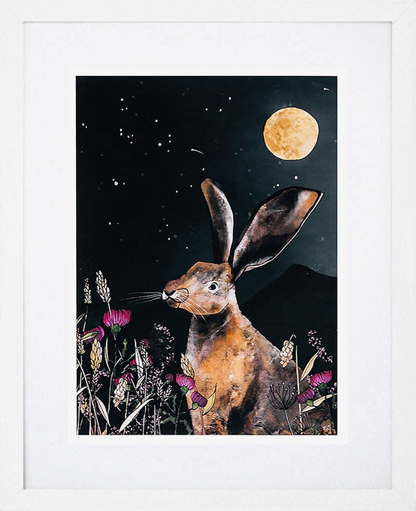 Moonlit Hare-19 x 27.5-White Box Frame (With Mount)